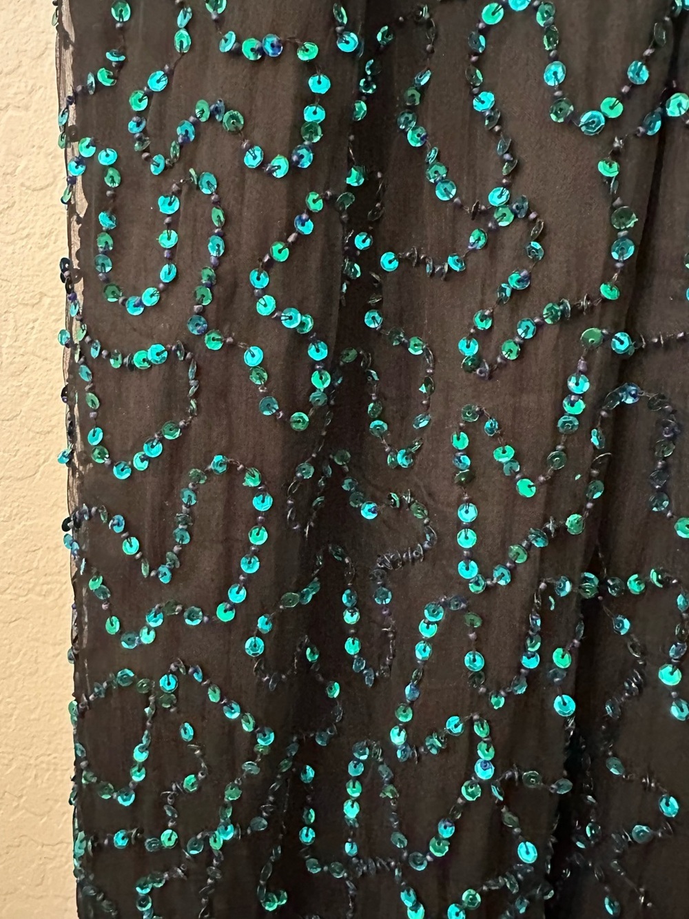 Vintage Laurence Kazar Black Silk Sequin Front Slit Halter Formal Gown, L - Picture 11 of 11